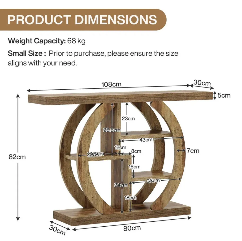 Table d'entrée décorative de style console rustique, pieds en bois massif