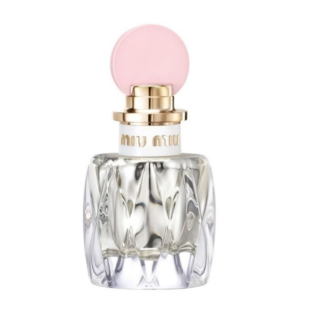 A clear studio shot of a Miu Miu perfume bottle.