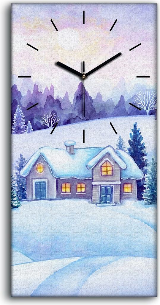 Küchenuhr Bürouhr Leinwand Uhr 30x60 Winter Landschaft Wald Weihnachten - schwarze Hände