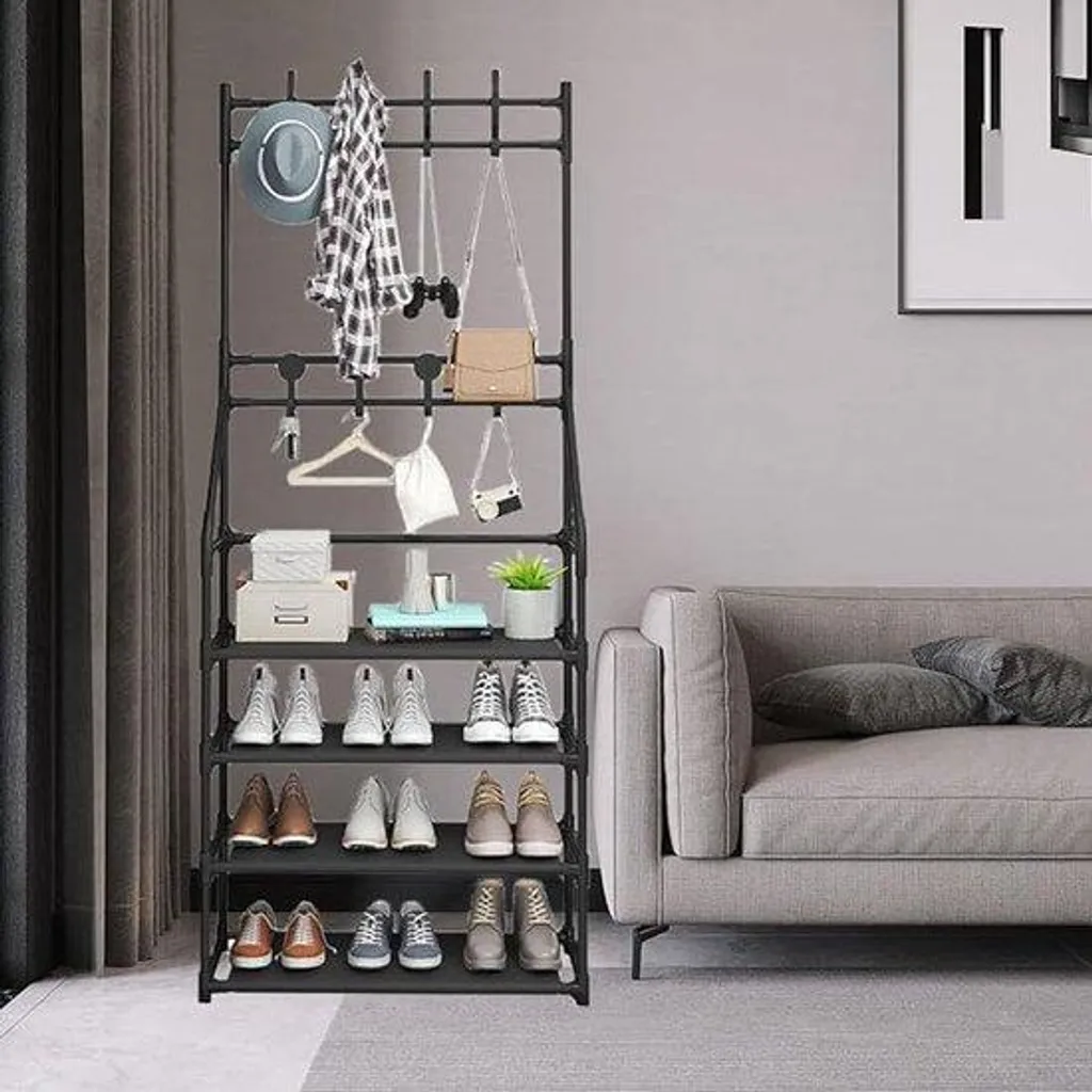 Porte-manteaux avec compartiment à chaussures 145 x 60 x 25 cm - Noir