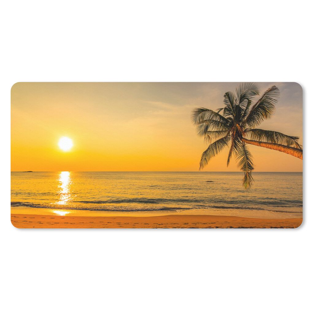 MuchoWow Schreibtischunterlage Palme - Strand - Sonnenuntergang - Meer 80x40 cm - XXL Mauspad - Gaming Mauspad