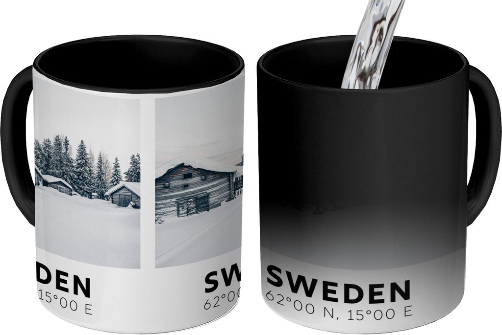 MuchoWow Zauber Tasse Zaubertasse Magic Schweden - Schnee - Häuser 350 ml Farbwechsel Becher Geschenk Geschenkidee - Magic-Tasse - Fototasse - K...