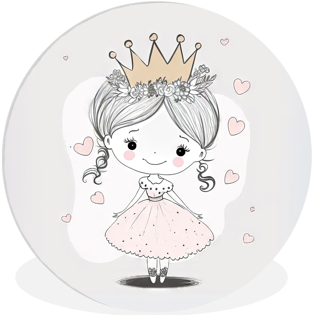 MuchoWow Rundes Wandbild - Runde Bilder Prinzessin - Herzen - Blumen - Krone - Mädchen Ø 60 cm Kreis Wanddekoration Kunststoff - Wandkreis - Wa...