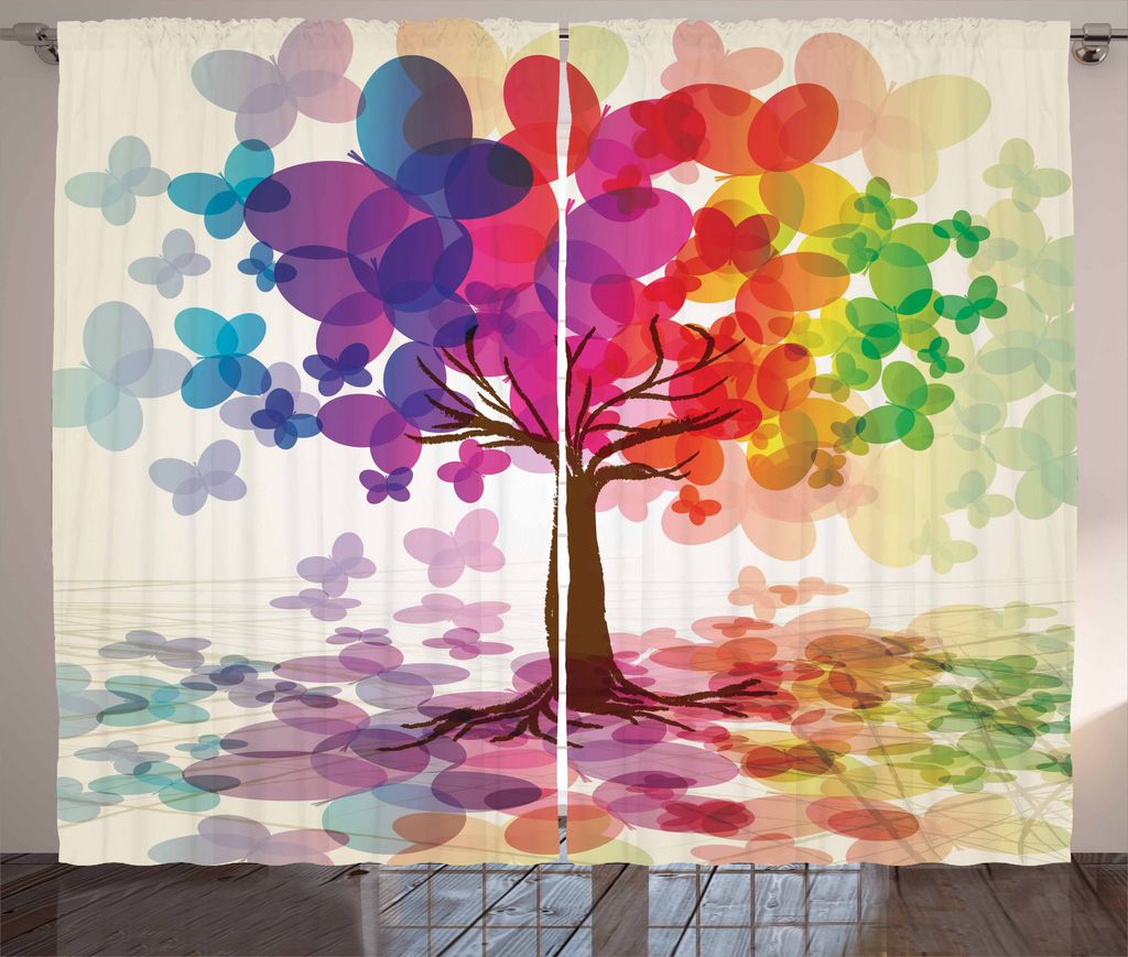 ABAKUHAUS Abstrakt Rustikaler Gardine, Bunter Frühlingsbaum, Schlafzimmer Kräuselband Vorhang mit Schlaufen und Haken, 280 x 225 cm, Mehrfarbig