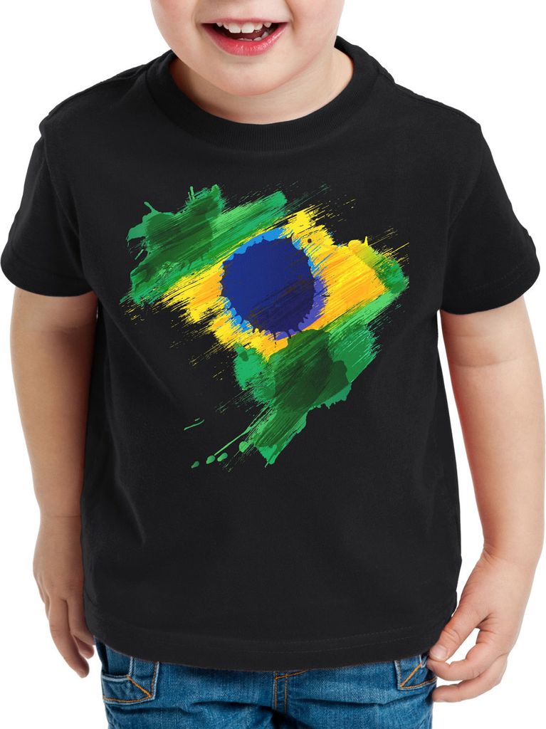 BaumwolleCloud Flagge Brasilien Kinder T-Shirt Fußball Sport Brazil WM EM Fahne