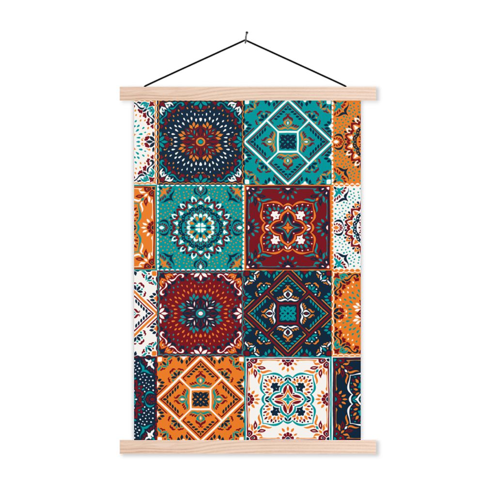 MuchoWow Textilposter Retro - Blatt - Design - Orange - Braun 120x180 cm mit holzfarbenen Rahmen - Textil-Plakat