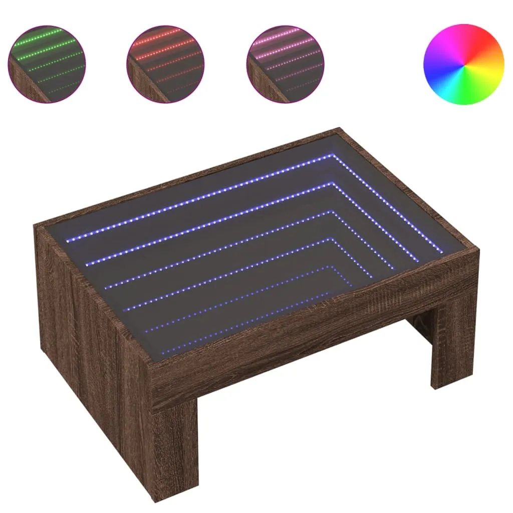 Tavolino da Salotto LED Infinity Mirror Rovere 70x50 - Atmosfera Gaming