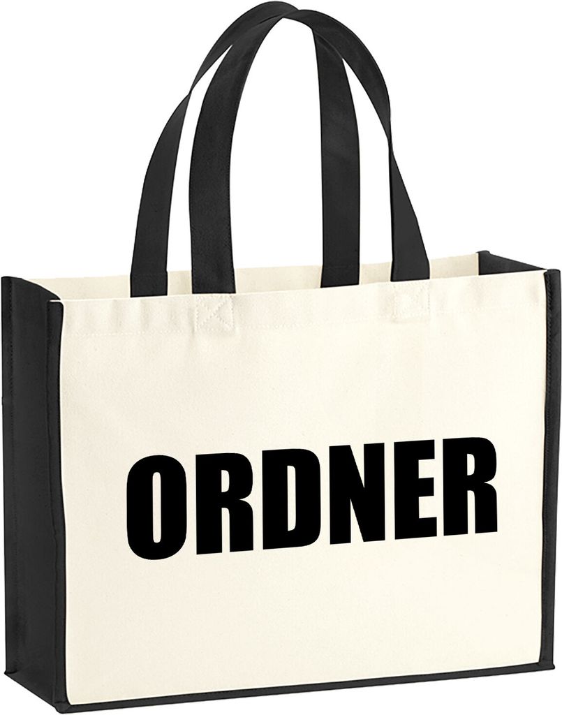Huuraa Jutetasche Ordner Schriftzug 21 Liter Black Jute und Baumwolle Einkaufstasche Geschenkidee