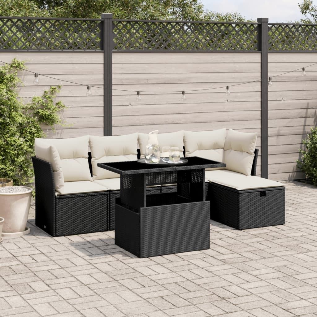 "Rabatt" 6-tlg. Garten-Sofagarnitur - mit sofa - mit Kissen Schwarz Poly Rattan - Lounge-Dining set CC10680