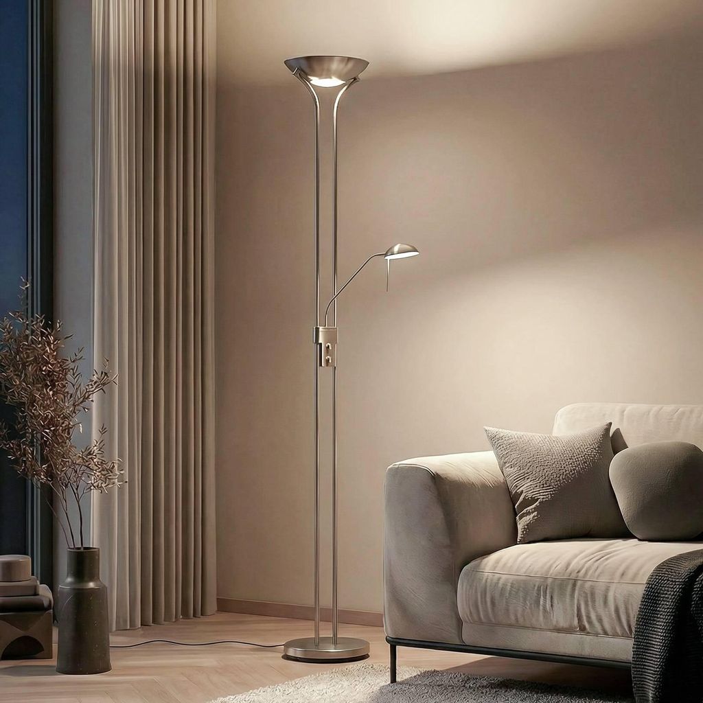 Lindby LED-Standleuchte Josefin, nickel, Leselicht, dimmbar Produktbild 