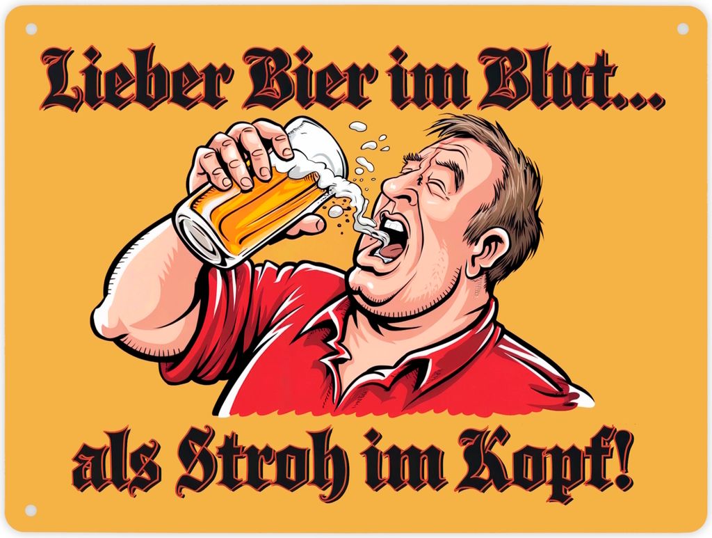 Trinkender Mann - Lieber Bier im Blut Metallschild XL in 21x28 cm