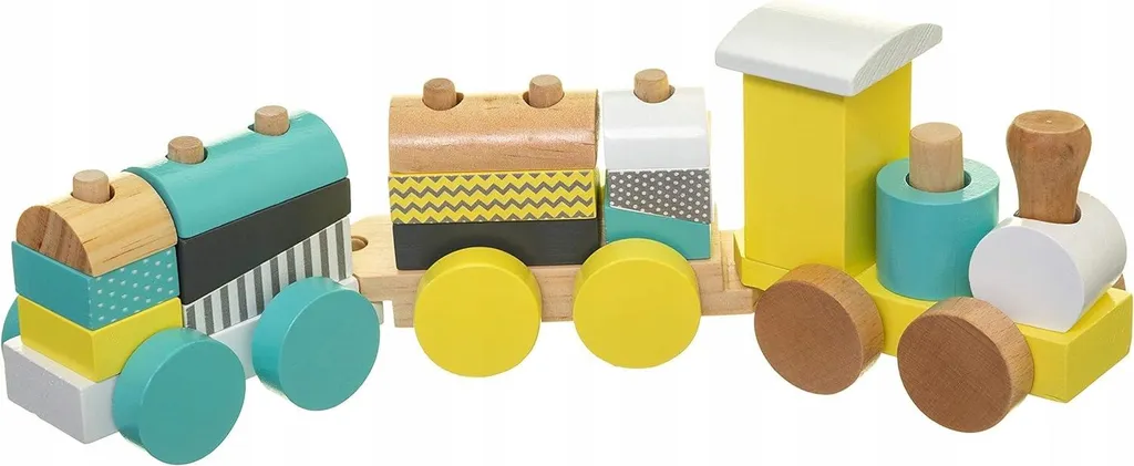 Petit train en bois multicolore pour stimuler la motricité fine bébé