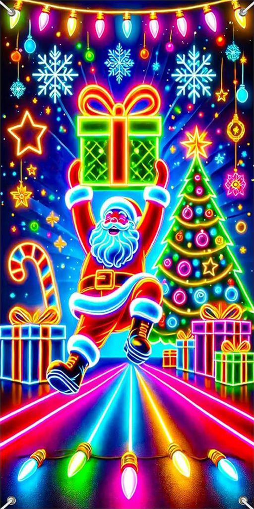 Leuchtender Weihnachtstür-Deko-Banner (71 x 35 Zoll) mit Weihnachtsmann, Weihnachtsbaum und Geschenkbox für die winterliche Haustürdekoration ...