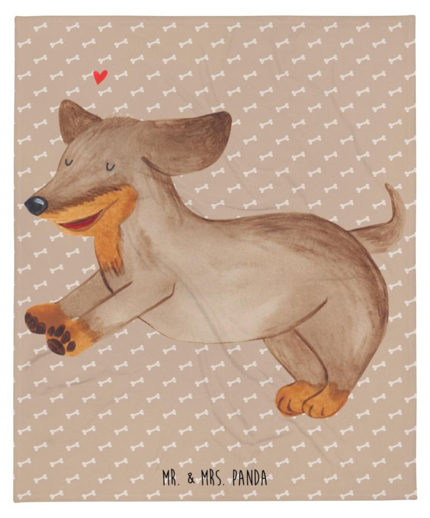 Mr. & Mrs. Panda Bettdecke Hund Dackel - Hundeglück - Geschenk, Tagesdecke, Decke, Sprüche, Kuscheldecke, Couchdecke, Winterdecke, Braun, Dachshund