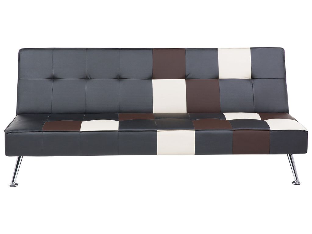 BELIANI Sofa Schwarz Braun Beige Kunstleder 3-Sitzer Patchwork Schlaffunktion Modern Wohnzimmer