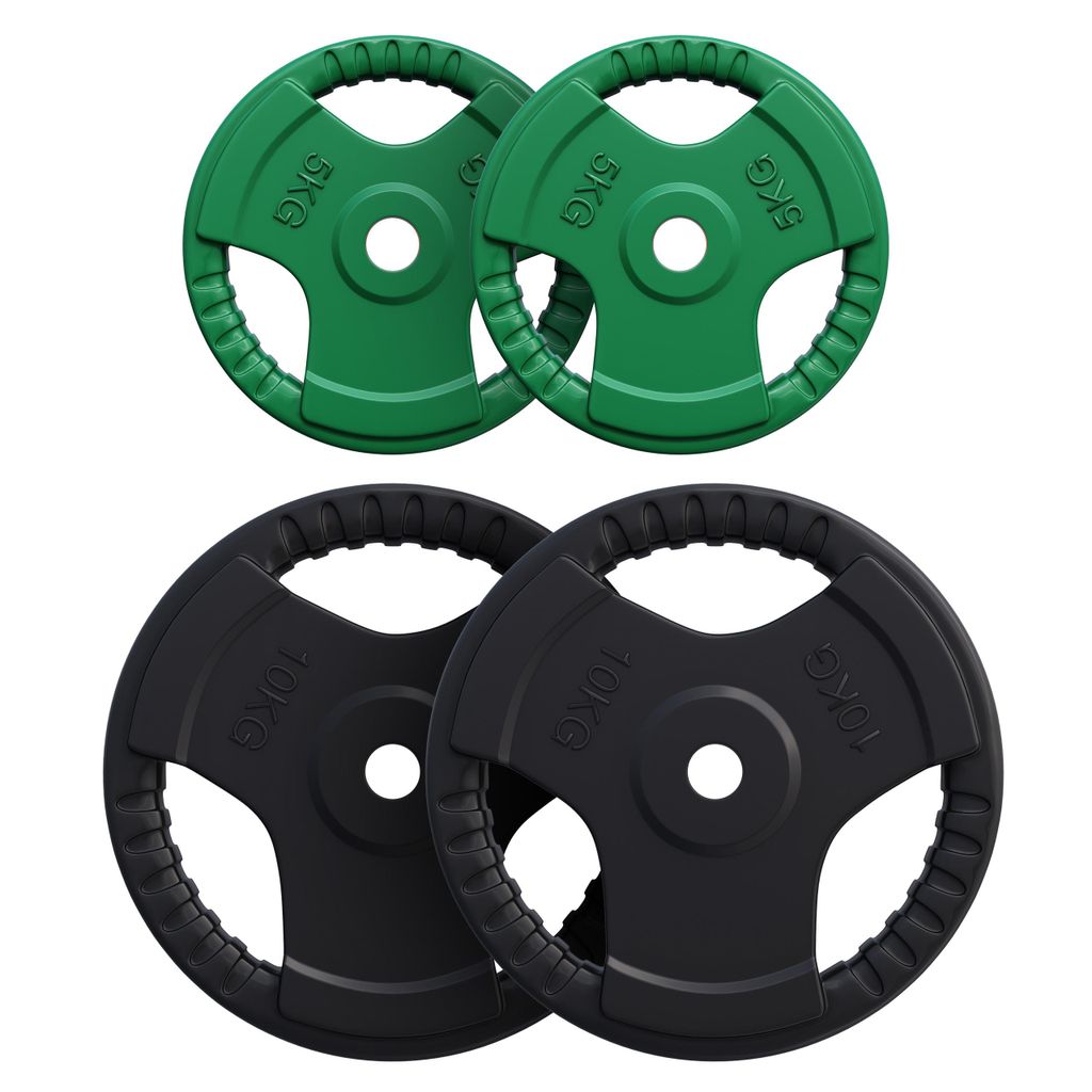 GORILLA SPORTS Hantelscheiben - 30kg Set, 2x5kg + 2x10kg Gewichte, 30mm, aus Gusseisen mit Gummi Gripper - Gewichtsscheiben
