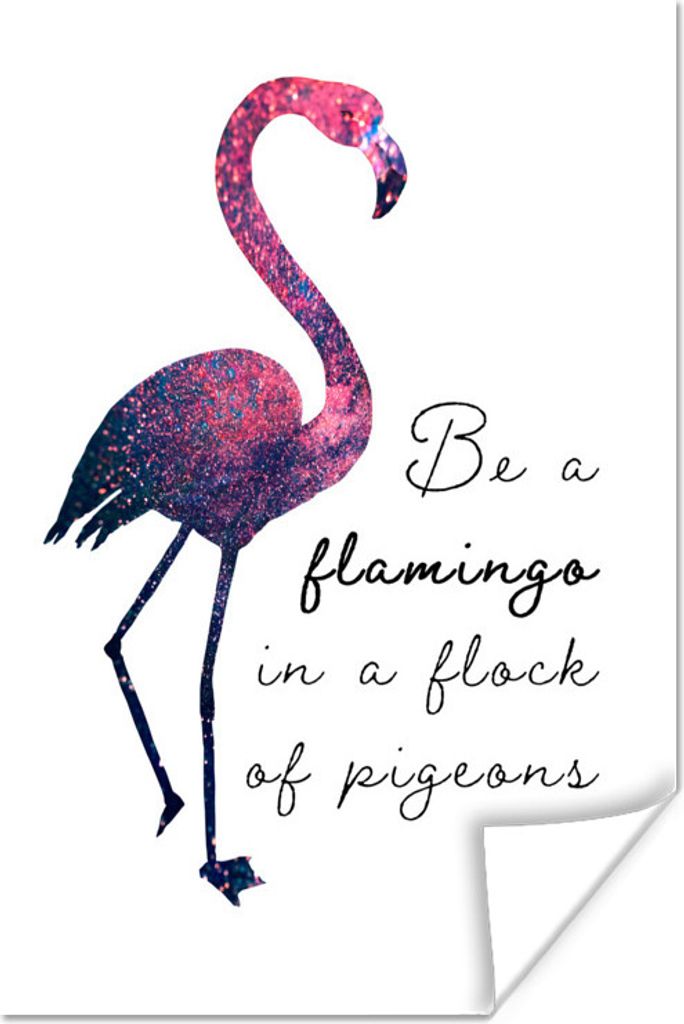 MuchoWow Poster Flamingo - Glitzer - Rosa 40x60 cm - Plakate für die Wand - Poster Babyzimmer
