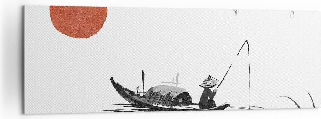 Bild auf Leinwand - Leinwandbild - Einteilig - China Angler Zeichnen - 160x50cm - Wand Bild - Wanddeko - Wandbilder - Leinwanddruck - Bilder - Wand...