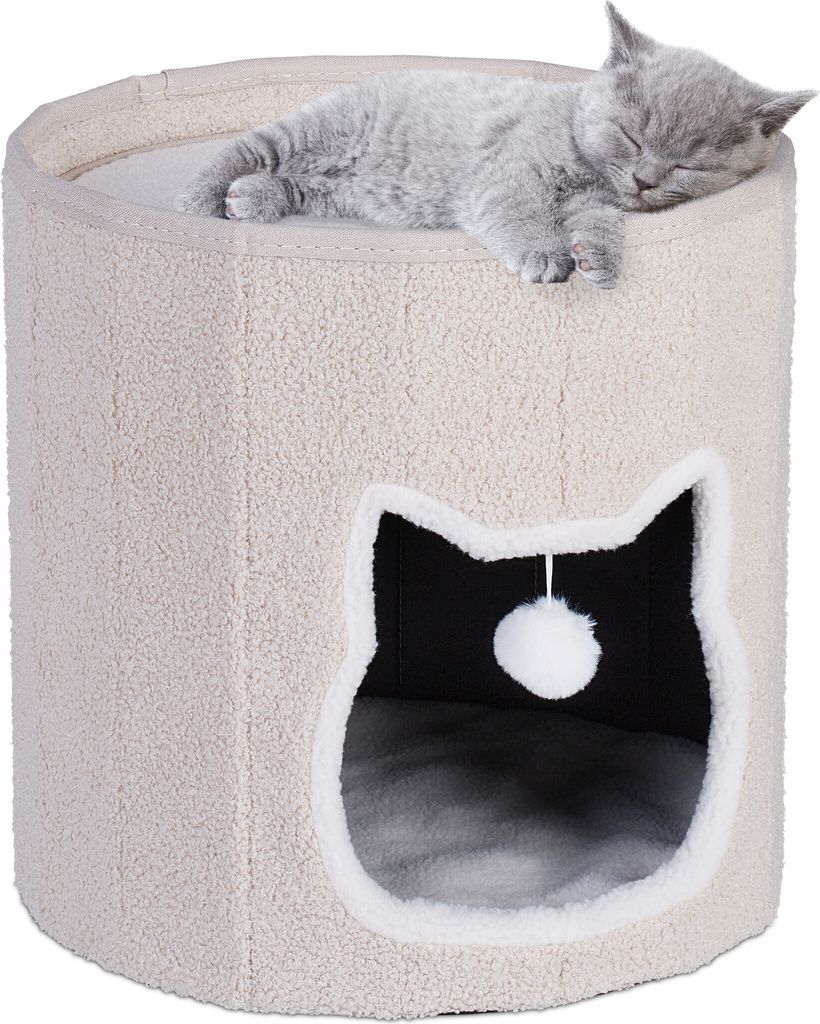 Relaxdays : niche pour chat avec coussin et jouets, maison Image du produit 
