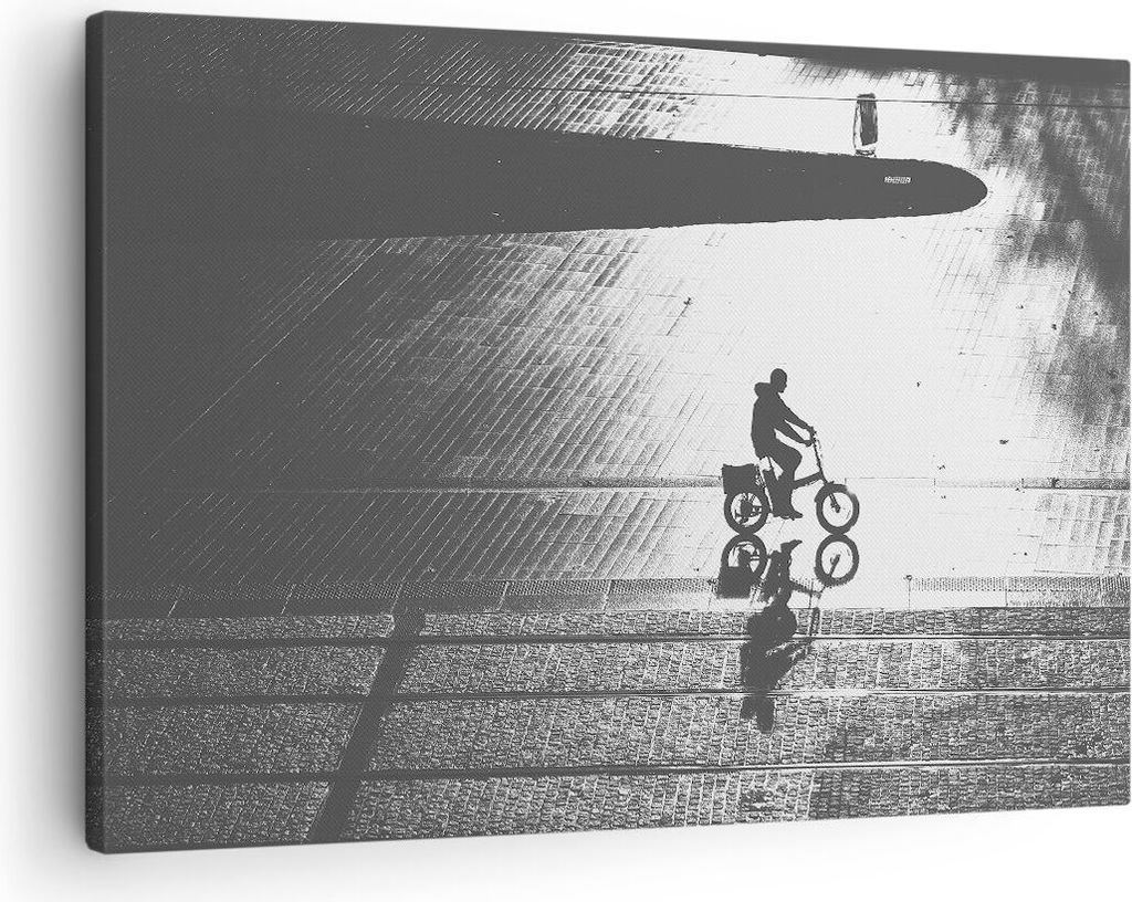 Bild auf Leinwand - Leinwandbild - Einteilig - Schwarzweiß Radfahrer Einsamkeit - 70x50cm - Wand Bild - Wanddeko - Wandbilder - Leinwanddruck - Bi...