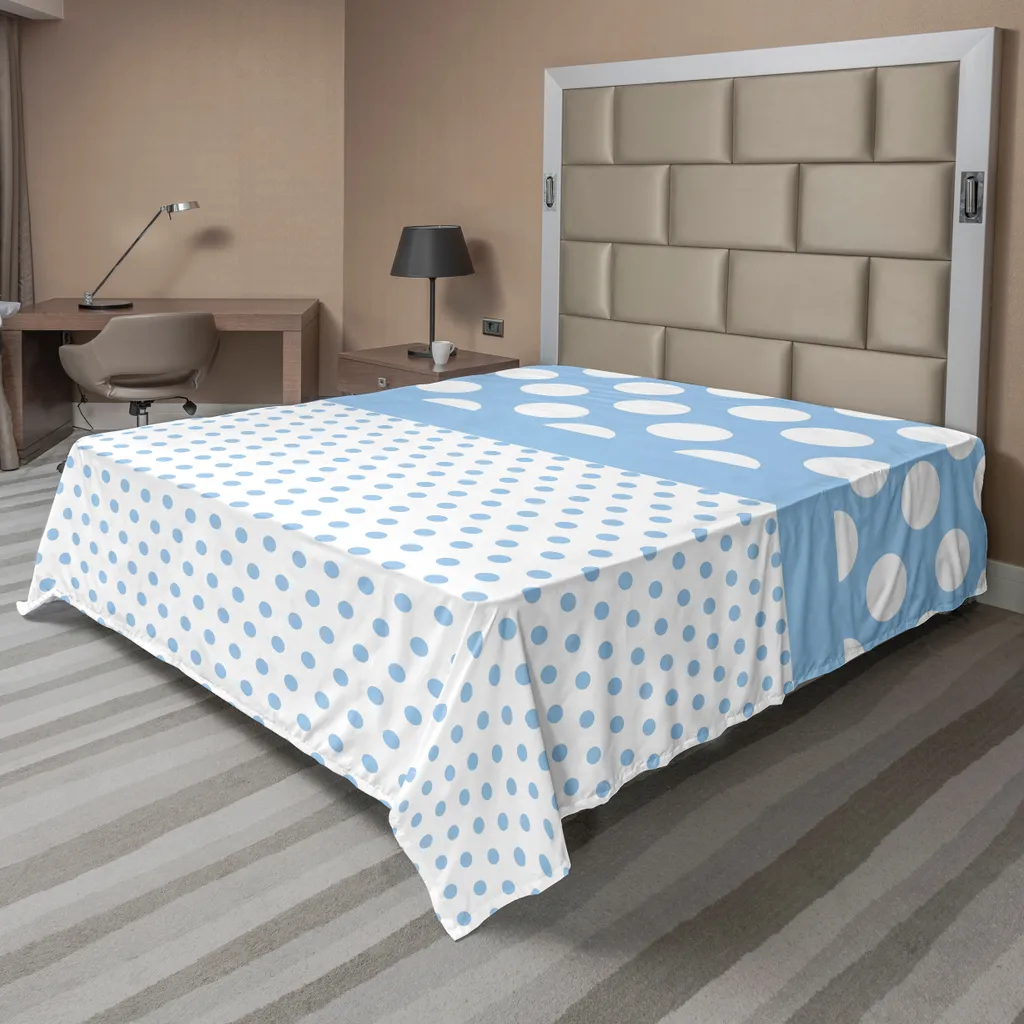 ABAKUHAUS Lenzuolo con motivo a pois, blu baby Motivo a pois moderno Camera dei bambini Ragazzi Colori Stampa vintage, lenzuolo morbido e confortevole per un letto decorativo 1 pezzo 266 cm x 260 cm, blu bianco