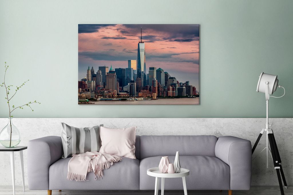 OneMillionCanvasses - Leinwandbilder - 140x90 cm, Sonnenuntergang am neuen World Trade Center in Manhattan, Wandbilder Kunstdruck Wanddekoration ...