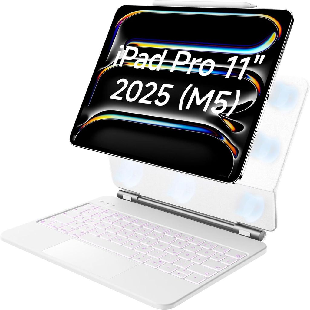 Tastatur für iPad Pro 11 M4 2024 mit QWERTZ HOU-Hülle, weiß mit Hintergrundbeleuchtung