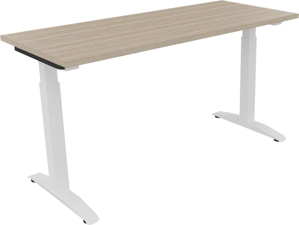 Schreibtisch Kufe Einzels. Quadrat B1400xT600xH650-850 ws/Eiche Natur