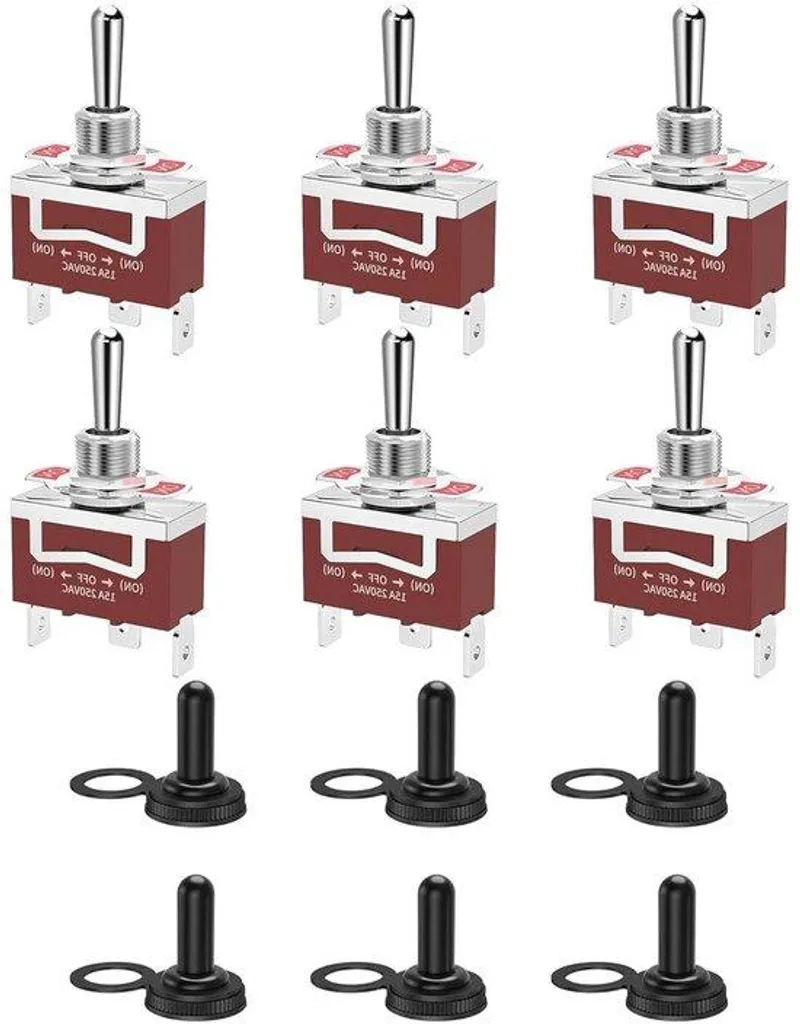 Lot de 6 interrupteurs à impulsion 15A 250V avec capuchons étanches noirs