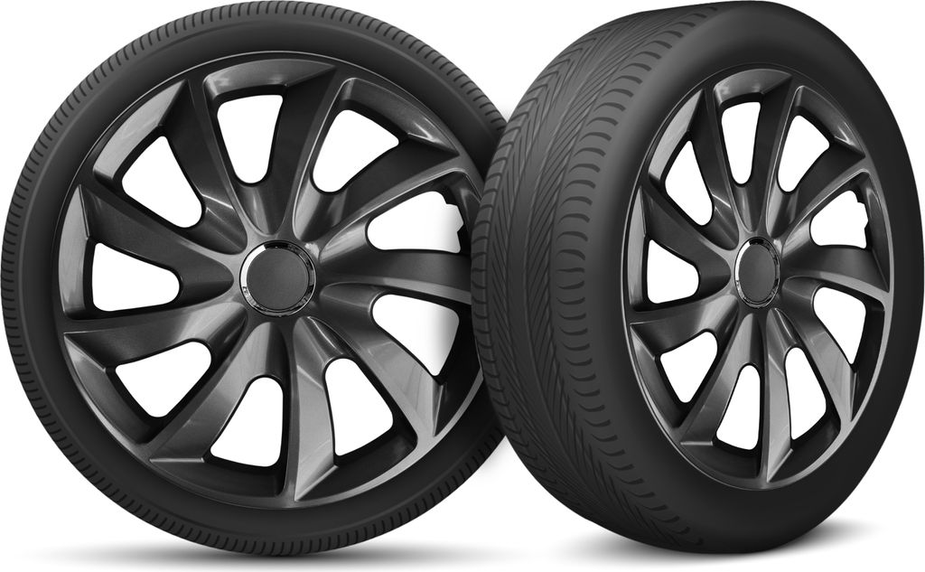 Auto Radkappen Radzierblenden 4er Set passend für alle Stahlfelgen - einstellbarer Sicherungsring - 14 Zoll - Graphit