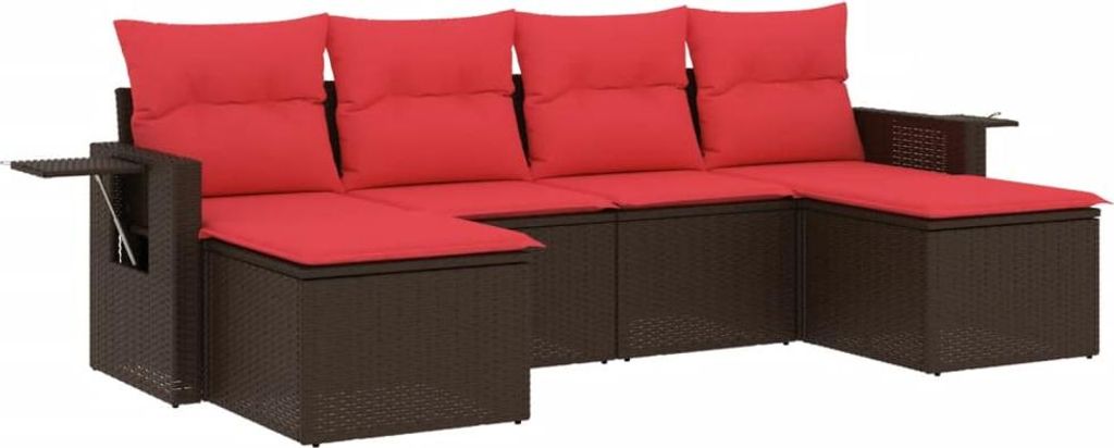 6-teiliges Gartensofa-Set mit Kissen, braun, Polyrattan