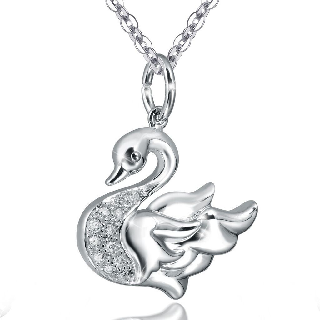 MATERIA Schwan Anhänger Silber 925 für Halskette CIGNO - Zirkonia Kettenanhänger Tier inkl. Schmuckschachtel #KA-301