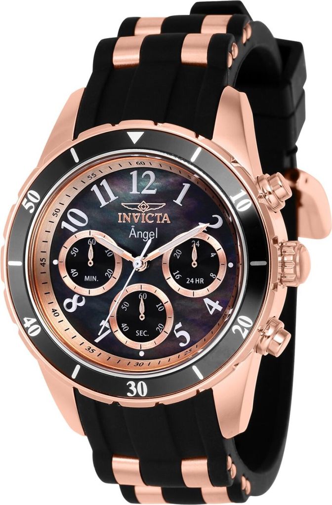 Invicta Angel 38756 Damen Uhr - Quartz Bewegung - Edelstahl mit Schwarzem Zifferblatt - 40 mm