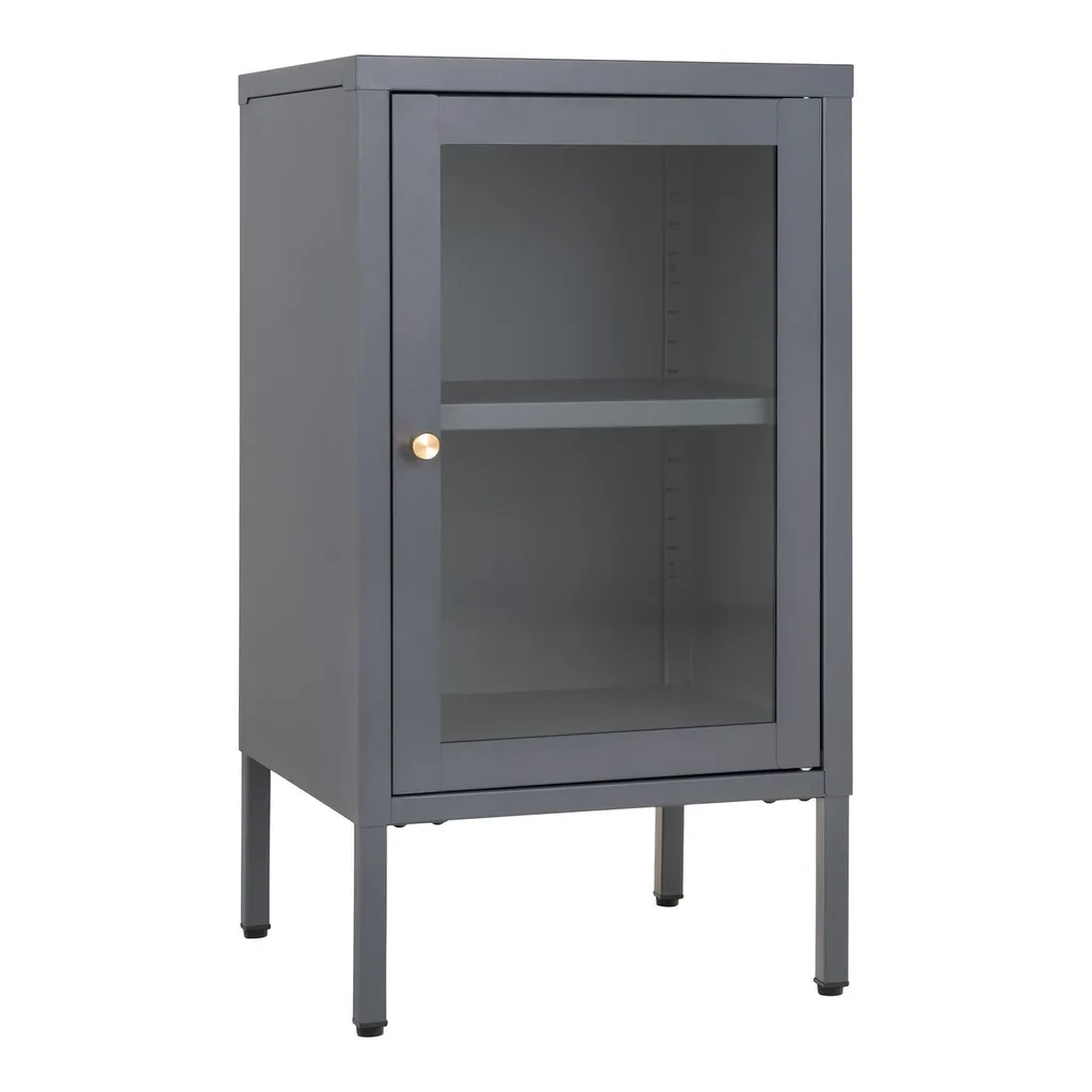 Vitrine Dalby Citrine 1 porte en verre gris pour salon contemporain