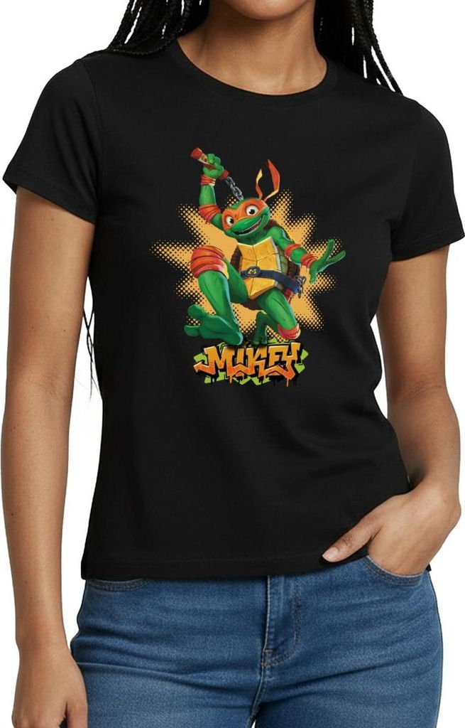 Spreadshirt TMNT Mutant Mayhem Turtle Mikey Frauen T-Shirt, XXL, Schwarz