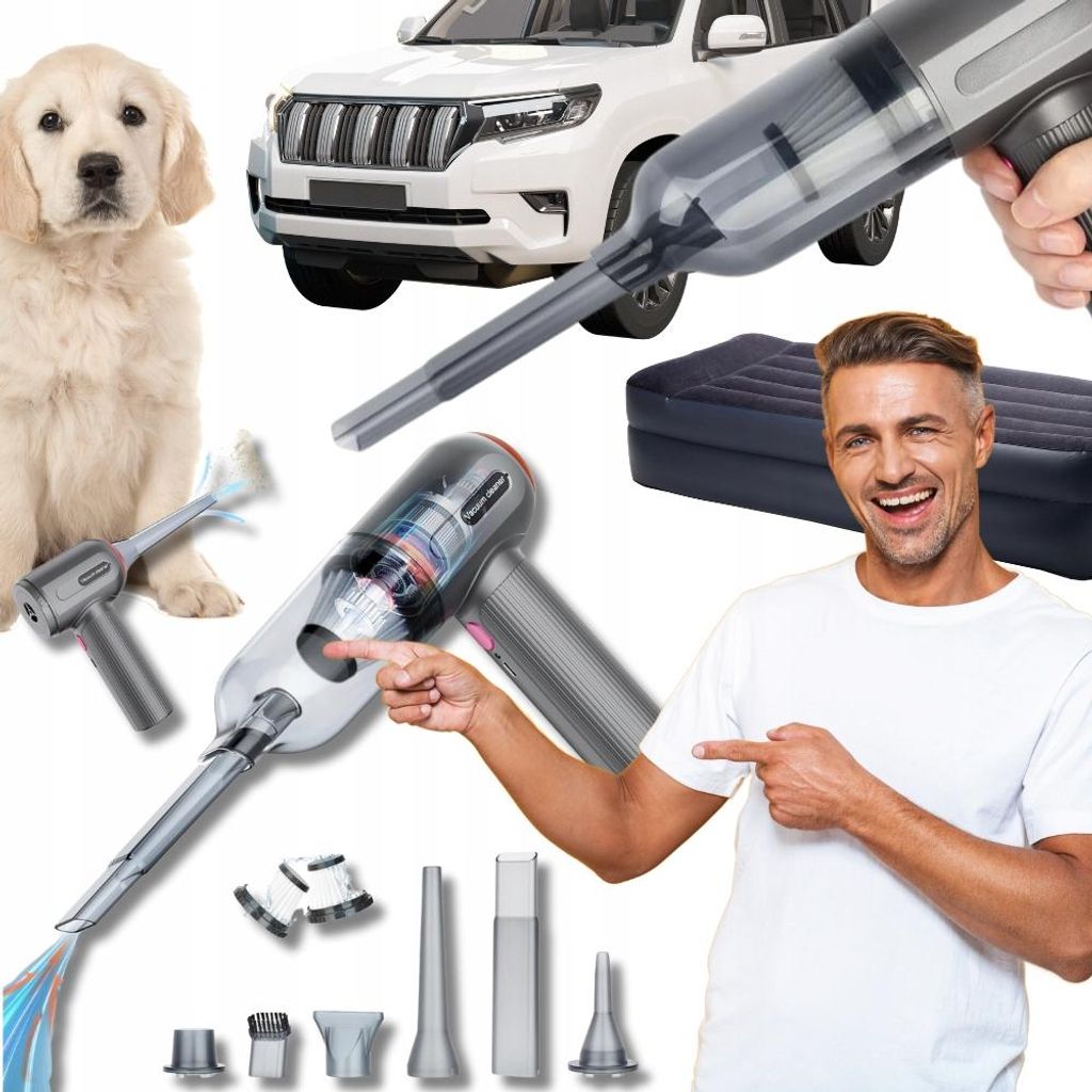 TIAZHAN 5-in-1-Akku-Staubsauger – Pumpe, Gebläse, USB-Haartrockner für das Auto