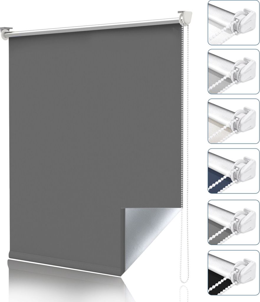 Allesin Verdunklungsrollo ohne Bohren & mit Bohren, Klemmrollo Fensterrollo Dunkelgrau 45x230cm (BxH) , Thermorollo Sichtschutz und Sonnenchutz, Kl...