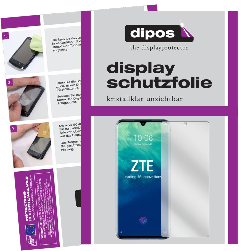 6x Schutzfolie für ZTE Axon 10s Pro 5G klar Displayschutzfolie Folie Display Schutz dipos