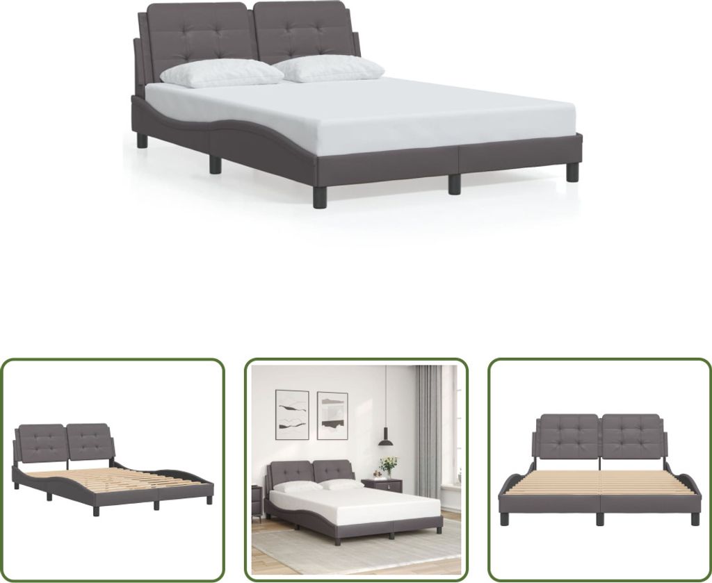 The Living Store Bettgestell mit Kopfteil Grau 120x200 cm Kunstleder
