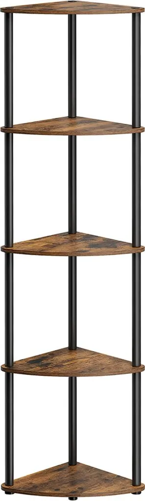Meuble de rangement d'angle vintage à 5 étagères en bois et métal