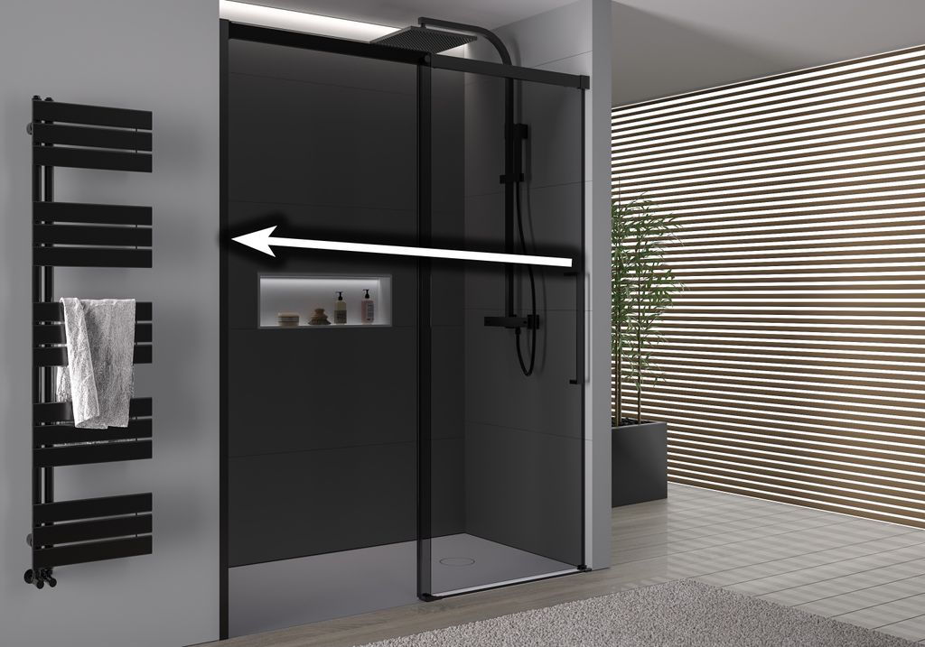 Nischendusche mit Schiebetür DX906 FLEX - Soft-Close - 8 mm - Nano graues Glas - Profile - Schwarz matt - Breite wählbar, Breite:1000 mm