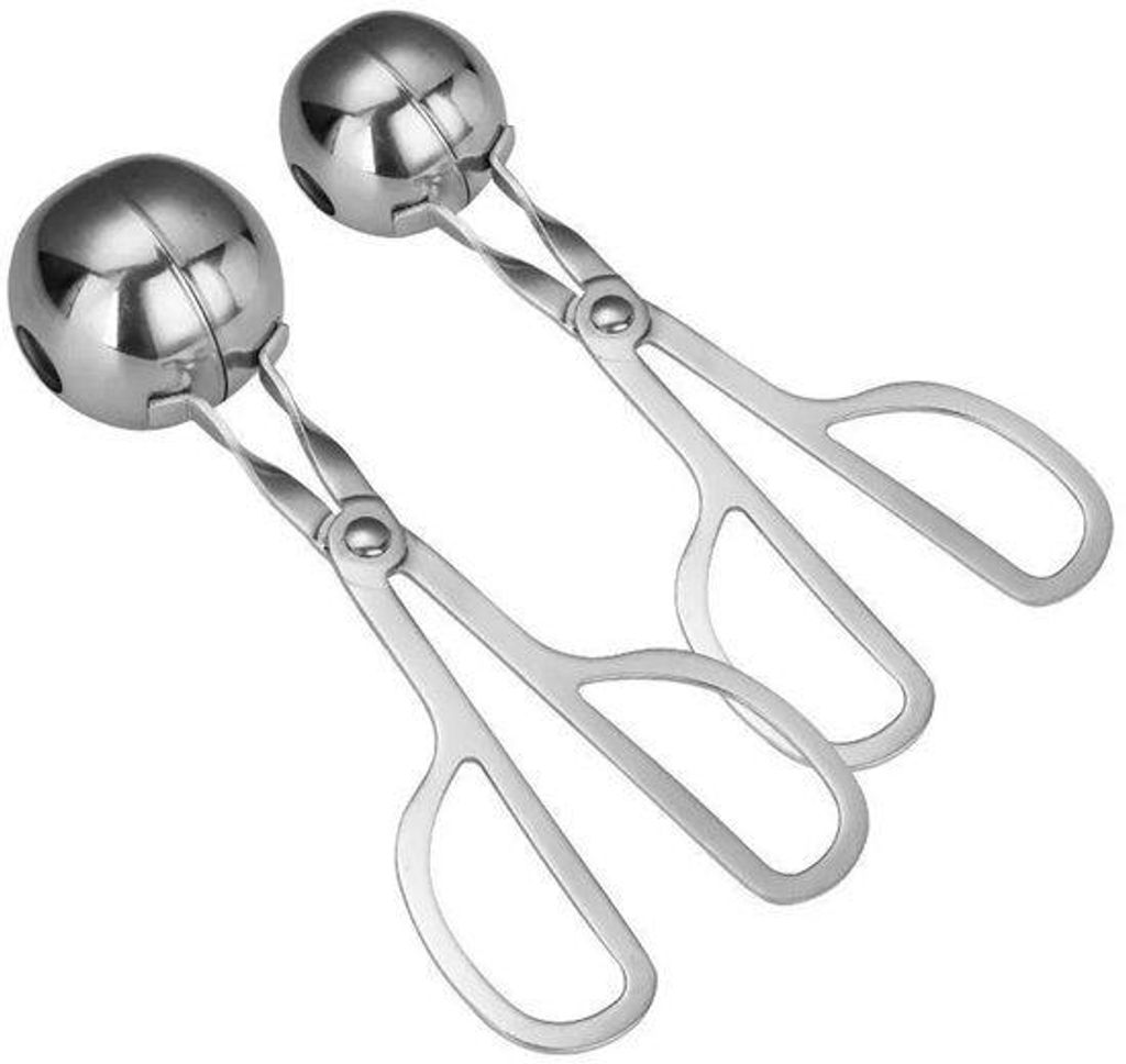 2 Stück Fleischpresse Fleischkugelmaschine Fleischkugelhalter Fleischkugelklammer Kochgerät Größe Edelstahl Melonenkugelmaschine