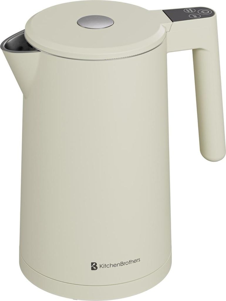 KitchenBrothers Wasserkocher - 1,7L - Mit Temperaturregelung - Elektrisch - Warmhaltefunktion - Display - Doppelwandig - Cool-Touch - 2200W - Beige
