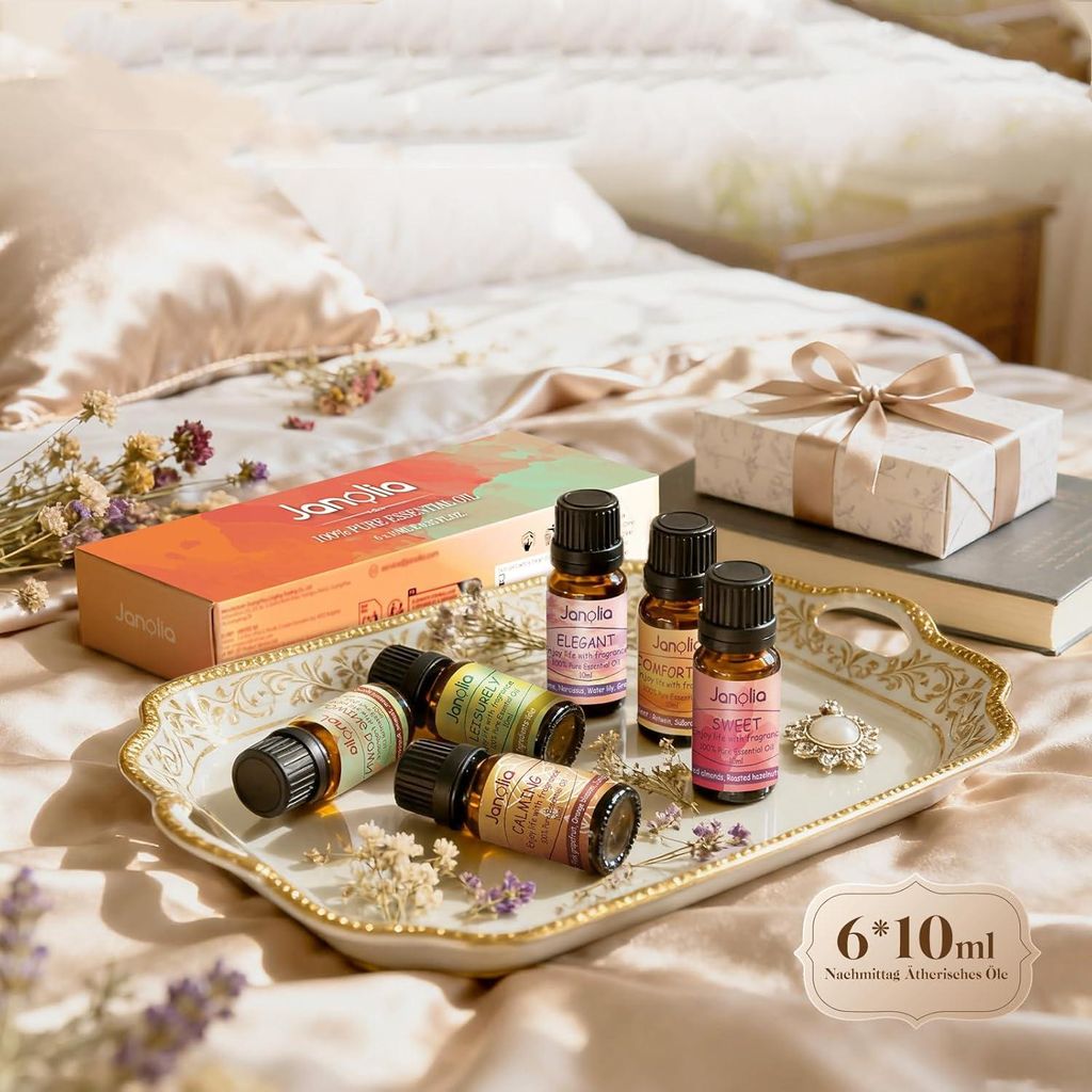 Ätherische Öle Set 6 Pcs, Reines Natürliche Duftöle für Diffuser, Ätherisches Öl Süßorange, Jasmin, Wacholderbeeren, Ätherische Öle Gesc...