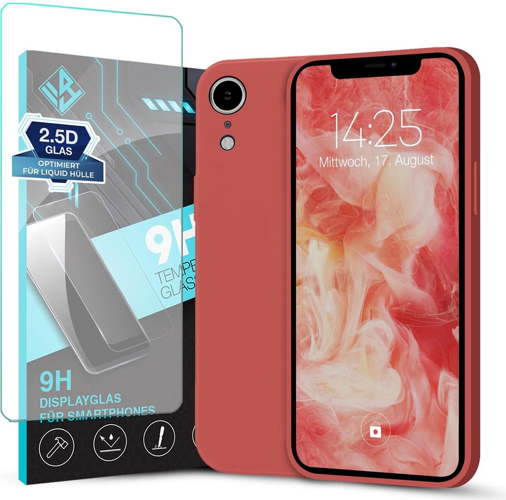 Hülle für Apple iPhone XR mit 9H Displayglas Displayschutz Plus Case Cover Bumper Silikon Softgrip Schutzhülle Farbe: Rot