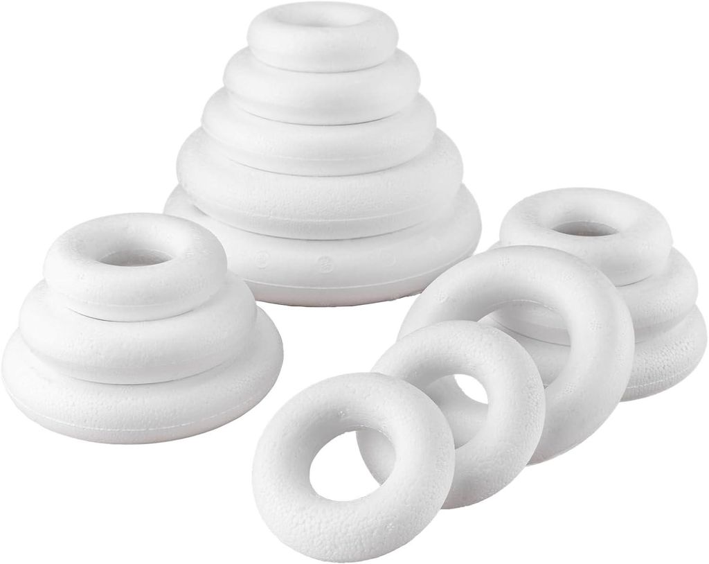 A3190214 Polystyrolringe 5 x 7,5 cm, 4 x 10 cm, 3 x 12 cm, 1 x 15 cm, 1 x 17 cm, weiß, 7,5 cm, 10 cm, 12 cm, 15 cm, 17 cm