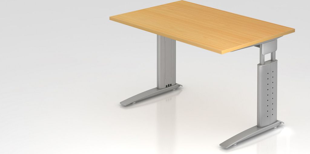 Schreibtisch Mauri | Buche | Silber Gestell | BxT 120x80cm | Arbeitshöhe 68-86cm | höhenjustierbar, 2cm Raster | C-Fuß-Gestell | Rechteckform