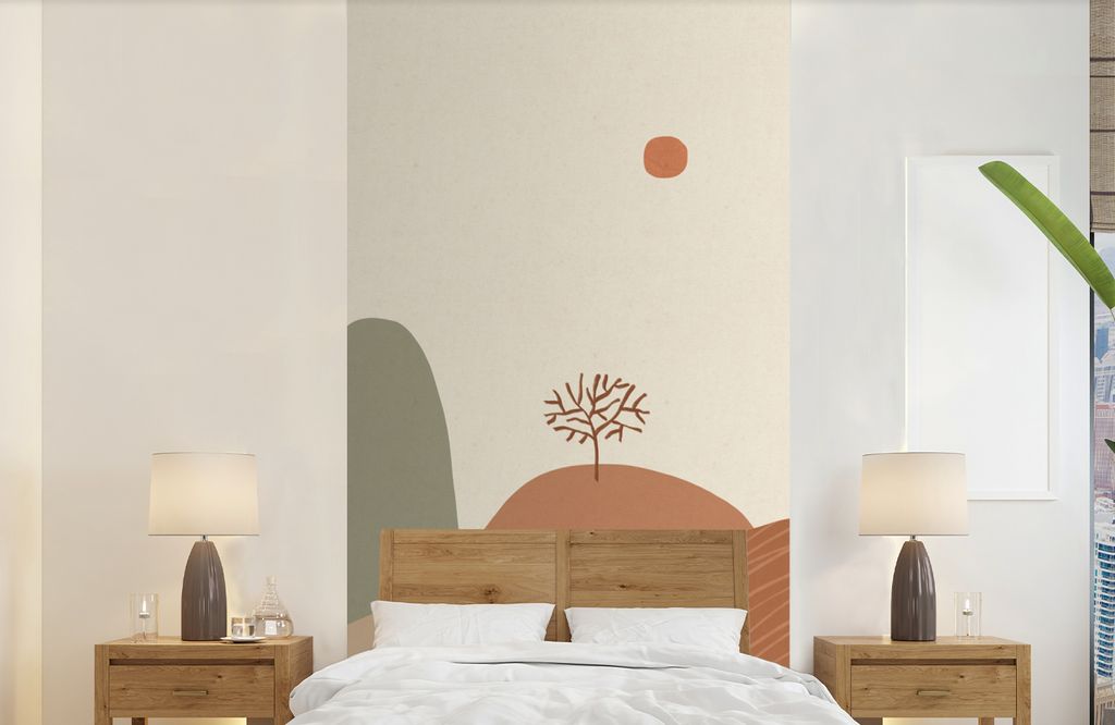 MuchoWow Fototapete für Wohnzimmer oder Schlafzimmer Wandtapete Vinyl Motivtapete Pastell - Berge - Landschaft - Abstrakt - 120x240 cm - Hinterg...