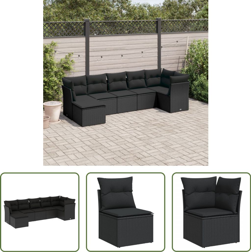The Living Store 7-tlg. Garten-Sofagarnitur mit Kissen Schwarz Poly Rattan