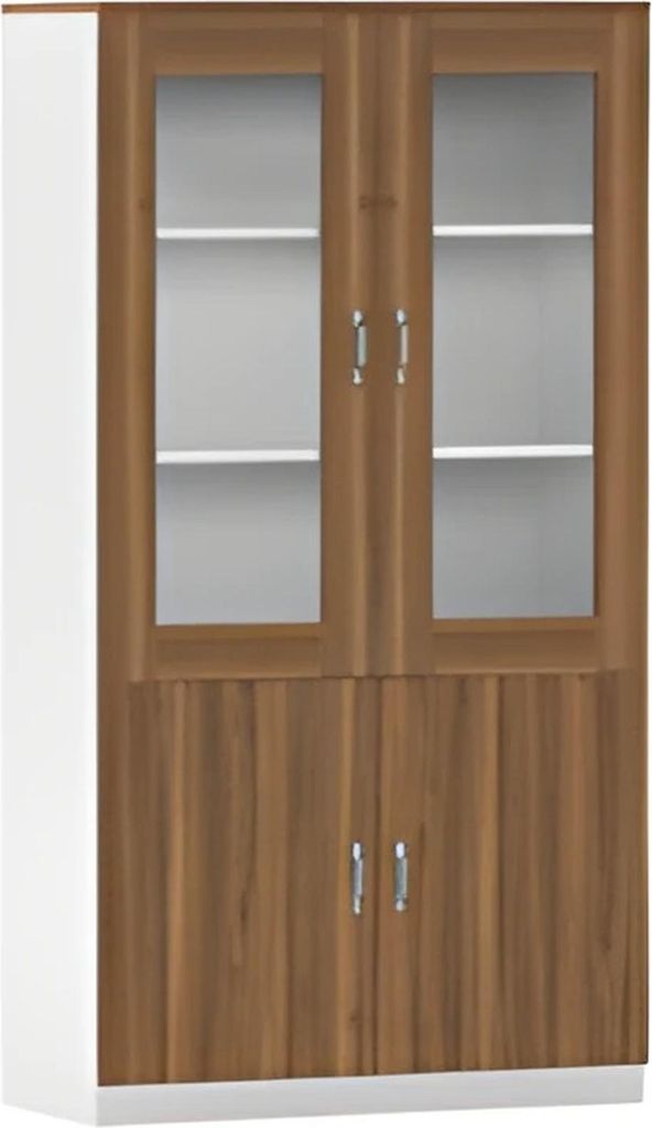 Büroschrank Aktenschrank Modern Holzoptik Braun Weiß Glas Vitrine Stauraum